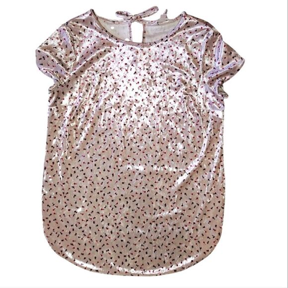 Lauren Conrad LC Pink Red Rosebud Print Short Sleeve Velvet Blouse Small - Picture 10 of 10